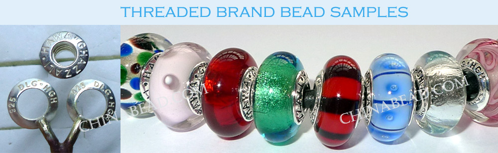 threaded silver hole brand logo stamped bead samples